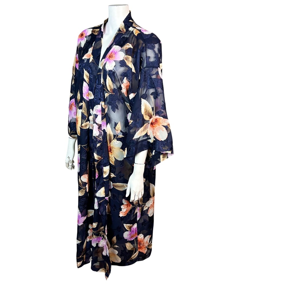 Floral Burnout Sheer Kimono Robe Medium Expressions by California Dynasty Glam